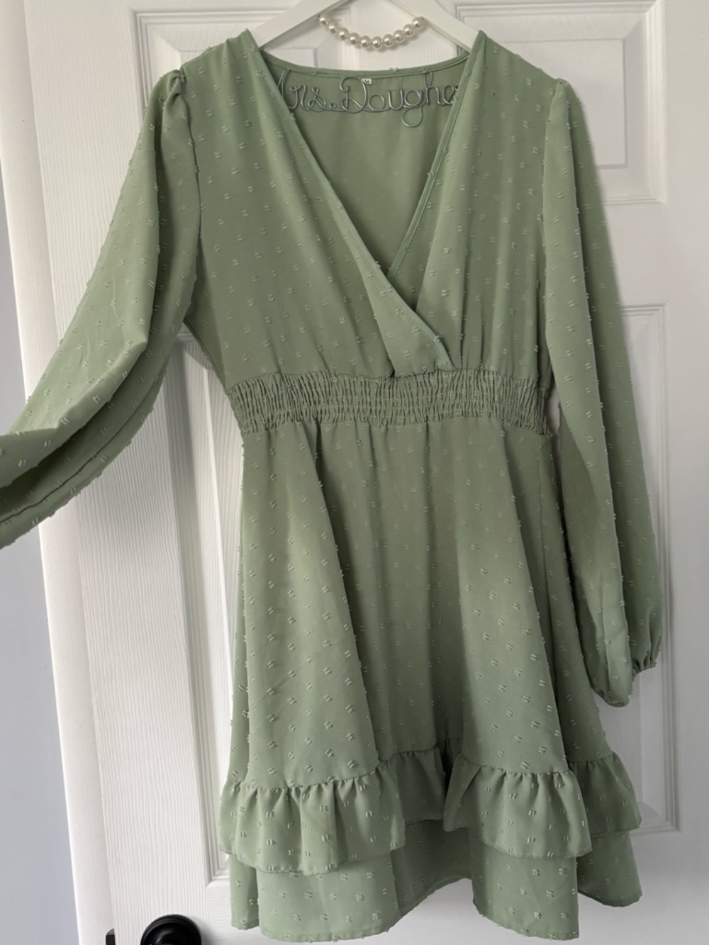Sage Green Ruffle Hem V-Neck Mini Dress